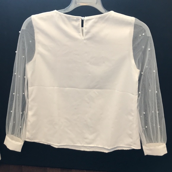White top with sheer sleeves and pearl details, size small - Picture 7 of 8